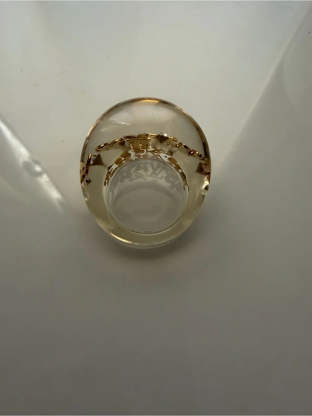Louis Vuitton Clear Resin Dome Ring with Gold Floral Motif